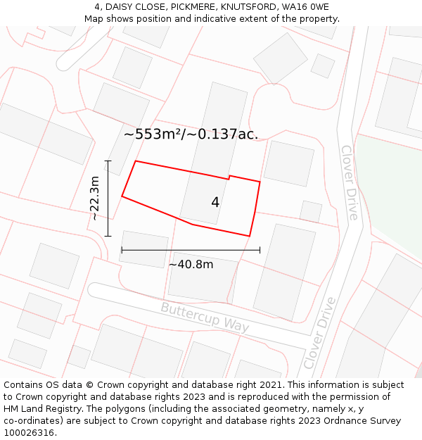 4, DAISY CLOSE, PICKMERE, KNUTSFORD, WA16 0WE: Plot and title map