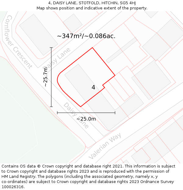 4, DAISY LANE, STOTFOLD, HITCHIN, SG5 4HJ: Plot and title map