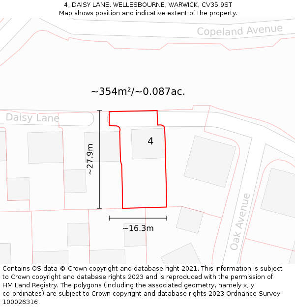 4, DAISY LANE, WELLESBOURNE, WARWICK, CV35 9ST: Plot and title map