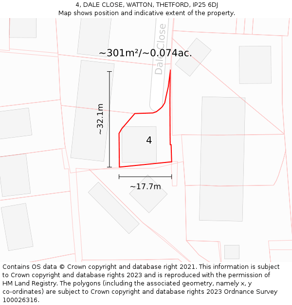 4, DALE CLOSE, WATTON, THETFORD, IP25 6DJ: Plot and title map