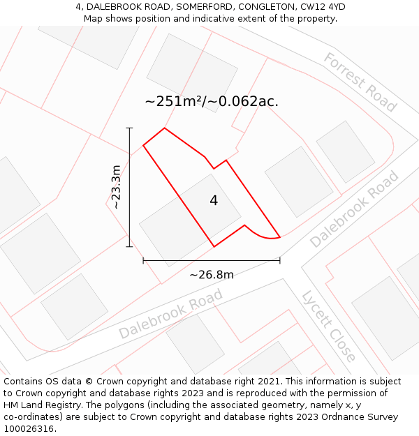 4, DALEBROOK ROAD, SOMERFORD, CONGLETON, CW12 4YD: Plot and title map