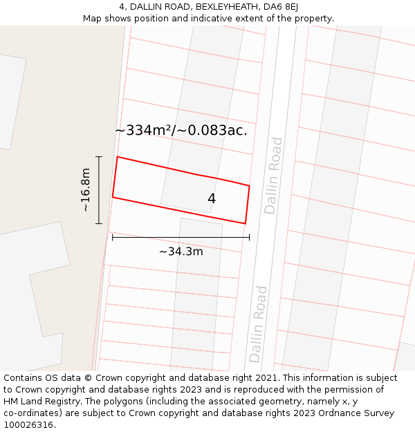 4, DALLIN ROAD, BEXLEYHEATH, DA6 8EJ: Plot and title map