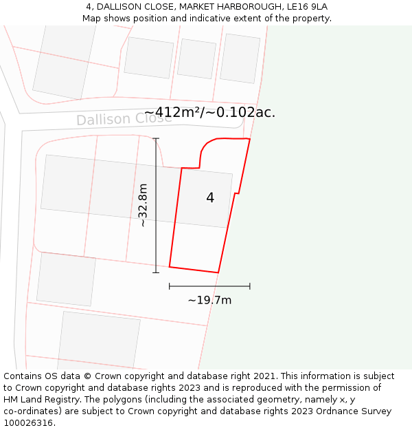 4, DALLISON CLOSE, MARKET HARBOROUGH, LE16 9LA: Plot and title map
