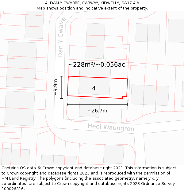 4, DAN Y CWARRE, CARWAY, KIDWELLY, SA17 4JA: Plot and title map