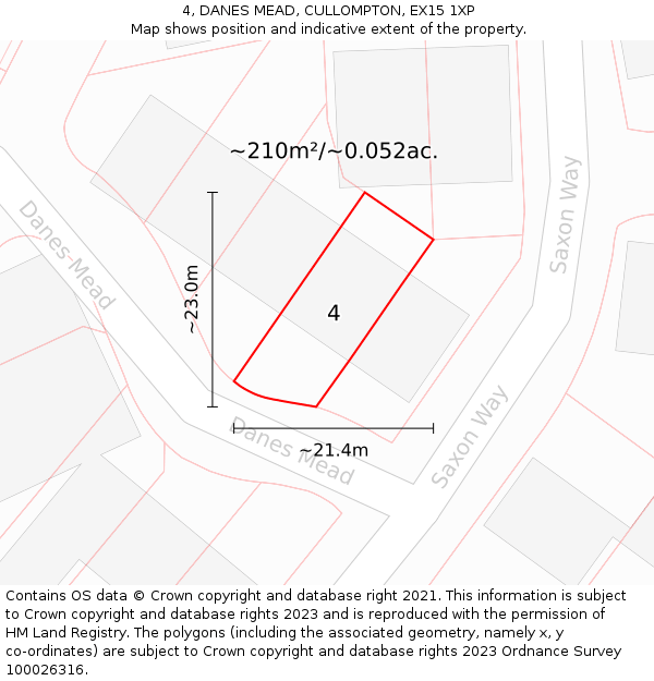 4, DANES MEAD, CULLOMPTON, EX15 1XP: Plot and title map