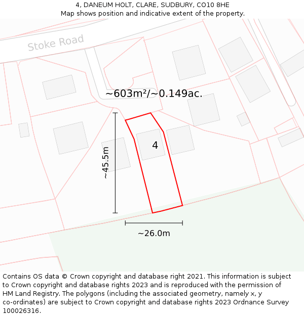 4, DANEUM HOLT, CLARE, SUDBURY, CO10 8HE: Plot and title map