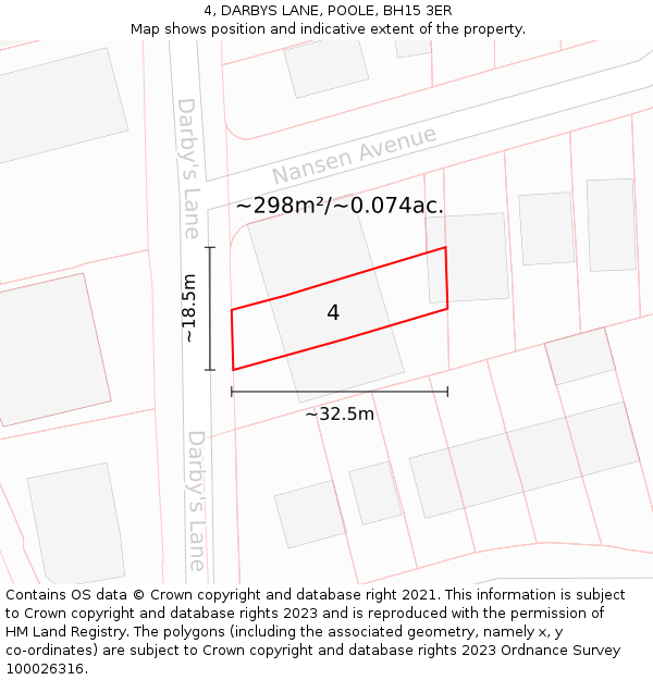 4, DARBYS LANE, POOLE, BH15 3ER: Plot and title map