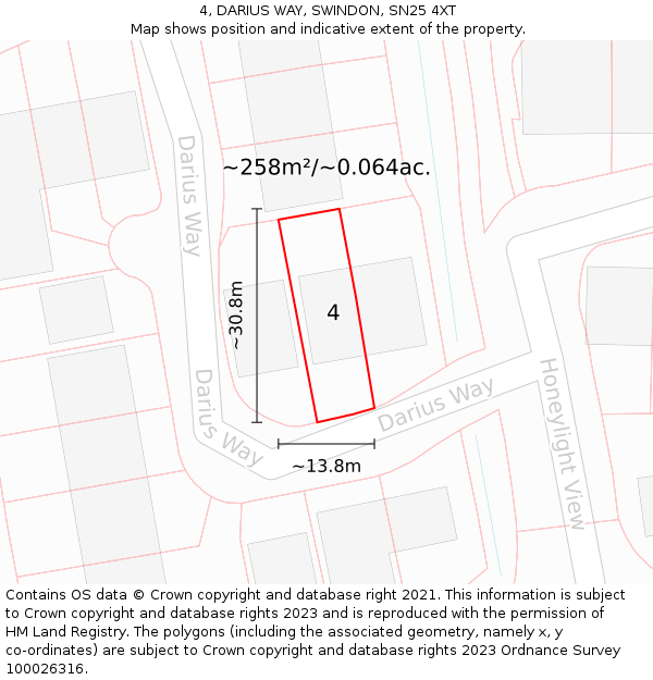 4, DARIUS WAY, SWINDON, SN25 4XT: Plot and title map