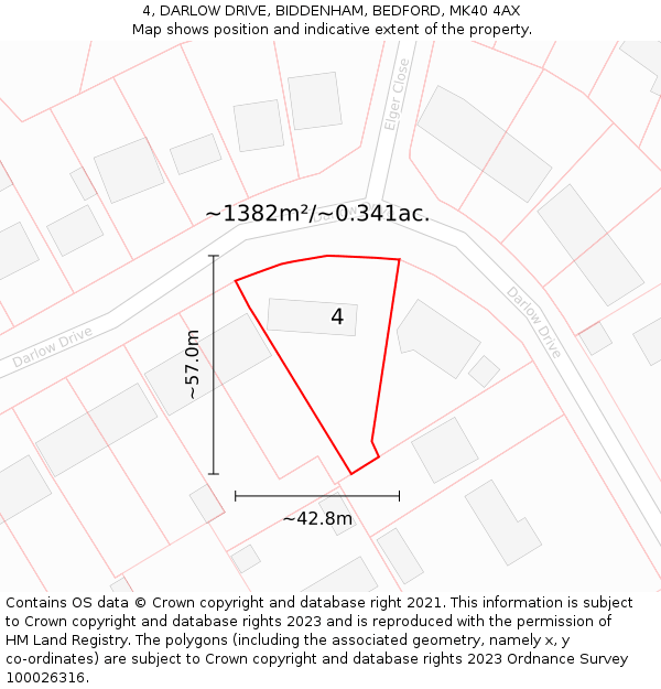 4, DARLOW DRIVE, BIDDENHAM, BEDFORD, MK40 4AX: Plot and title map