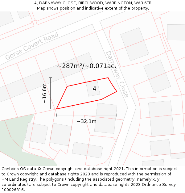 4, DARNAWAY CLOSE, BIRCHWOOD, WARRINGTON, WA3 6TR: Plot and title map