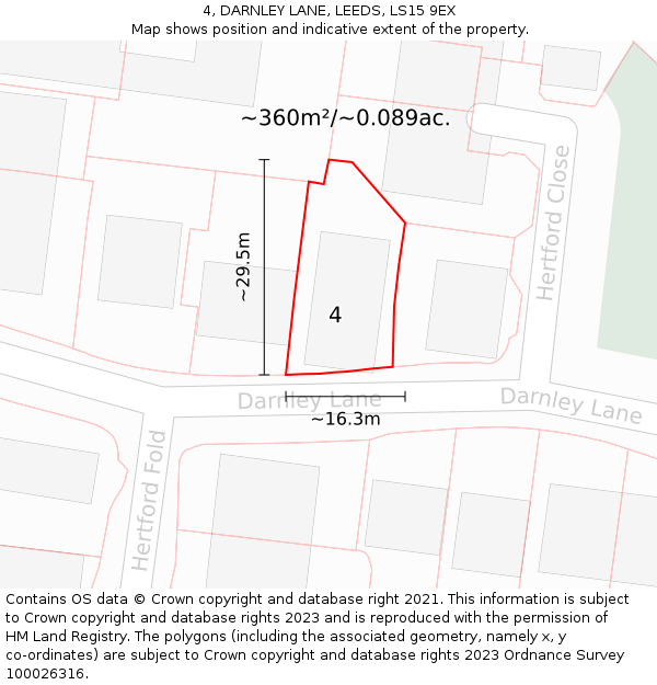 4, DARNLEY LANE, LEEDS, LS15 9EX: Plot and title map