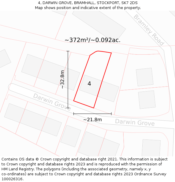 4, DARWIN GROVE, BRAMHALL, STOCKPORT, SK7 2DS: Plot and title map