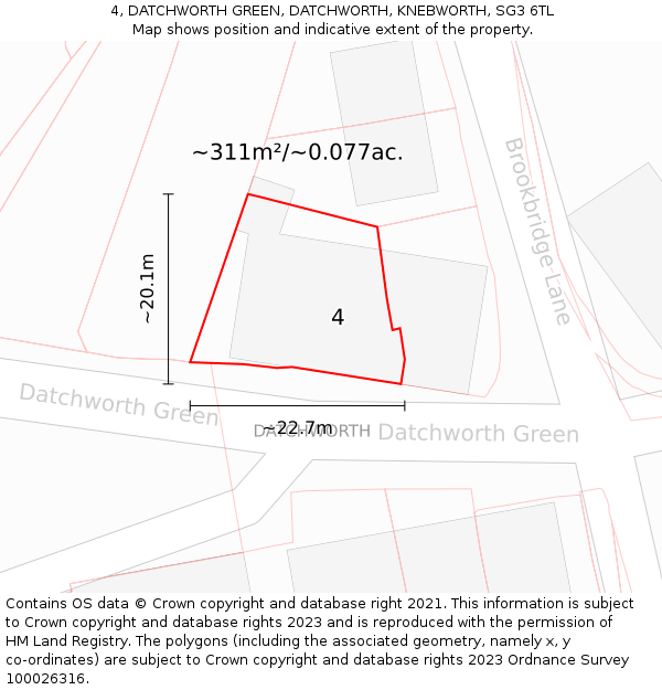 4, DATCHWORTH GREEN, DATCHWORTH, KNEBWORTH, SG3 6TL: Plot and title map