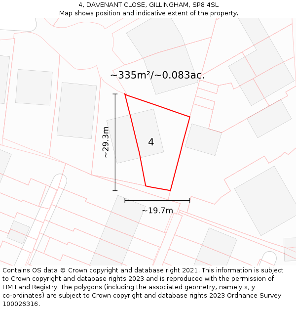 4, DAVENANT CLOSE, GILLINGHAM, SP8 4SL: Plot and title map