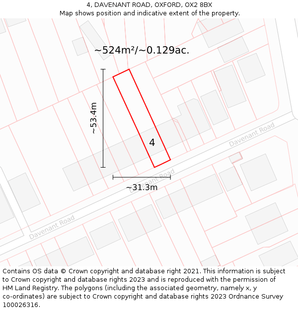 4, DAVENANT ROAD, OXFORD, OX2 8BX: Plot and title map