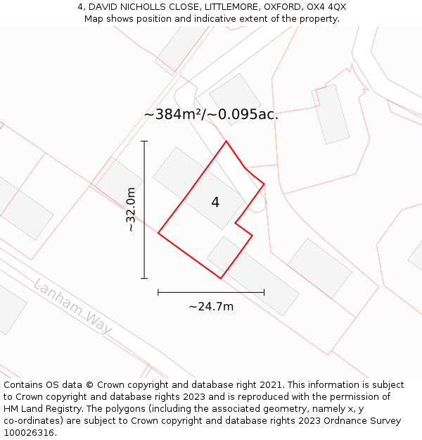 4, DAVID NICHOLLS CLOSE, LITTLEMORE, OXFORD, OX4 4QX: Plot and title map