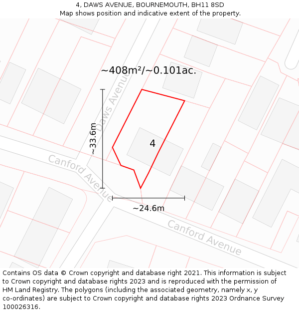 4, DAWS AVENUE, BOURNEMOUTH, BH11 8SD: Plot and title map