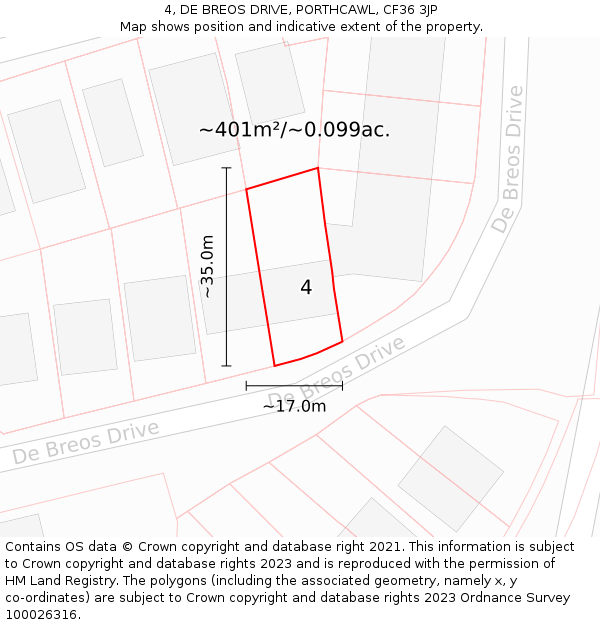 4, DE BREOS DRIVE, PORTHCAWL, CF36 3JP: Plot and title map