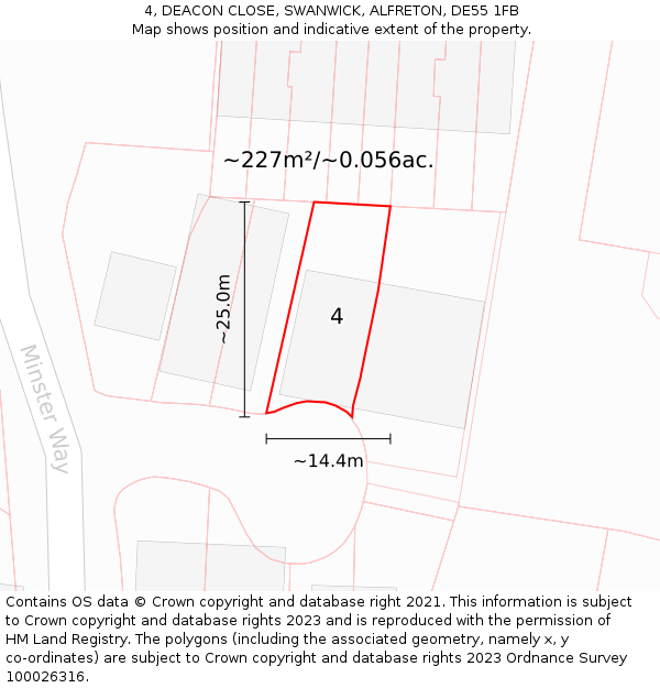 4, DEACON CLOSE, SWANWICK, ALFRETON, DE55 1FB: Plot and title map