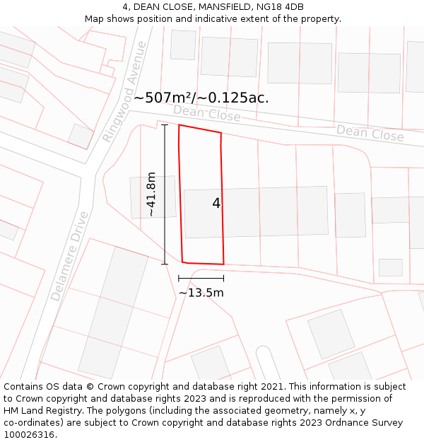 4, DEAN CLOSE, MANSFIELD, NG18 4DB: Plot and title map