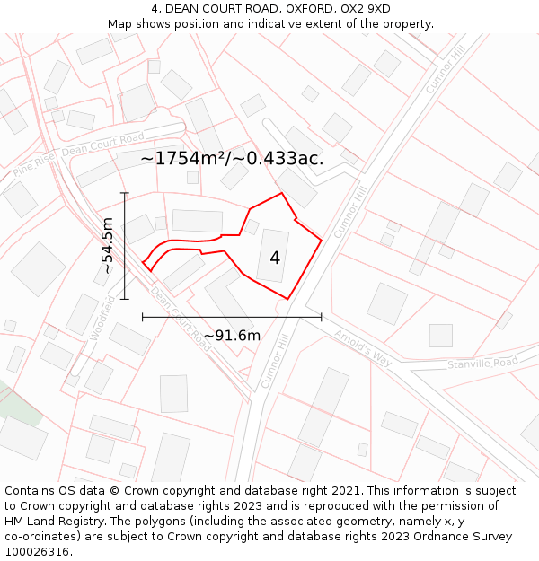 4, DEAN COURT ROAD, OXFORD, OX2 9XD: Plot and title map