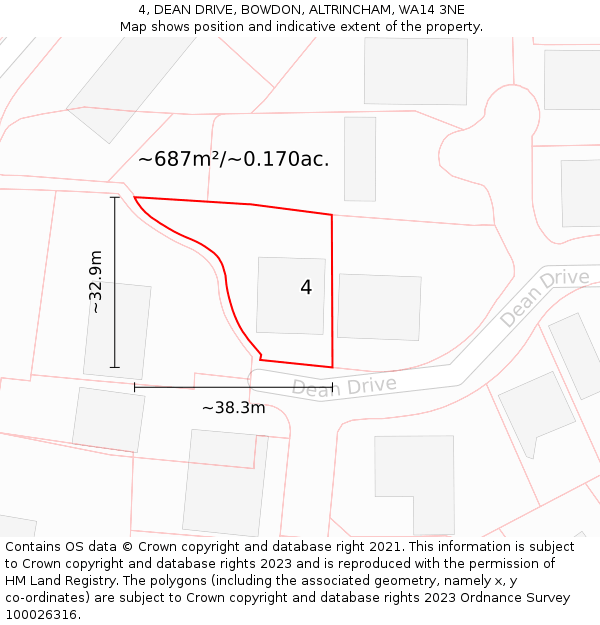 4, DEAN DRIVE, BOWDON, ALTRINCHAM, WA14 3NE: Plot and title map