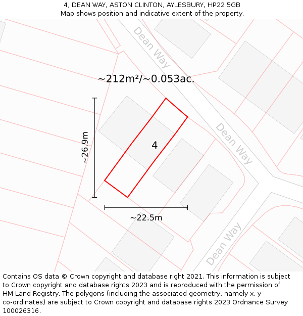 4, DEAN WAY, ASTON CLINTON, AYLESBURY, HP22 5GB: Plot and title map