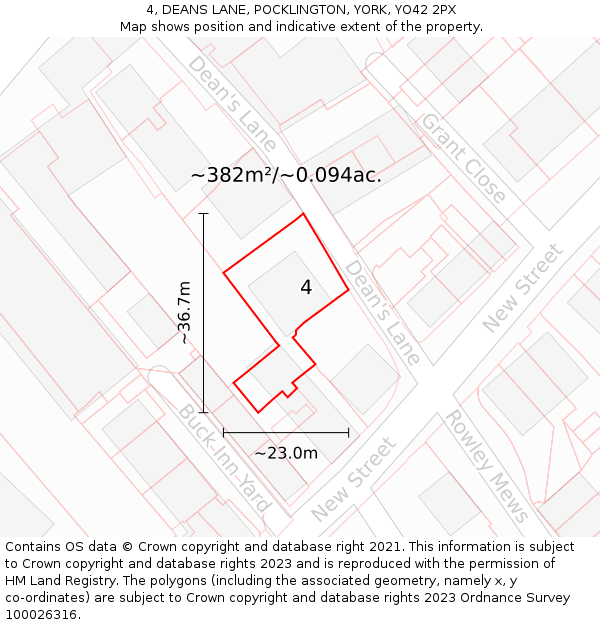 4, DEANS LANE, POCKLINGTON, YORK, YO42 2PX: Plot and title map