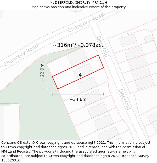 4, DEERFOLD, CHORLEY, PR7 1UH: Plot and title map