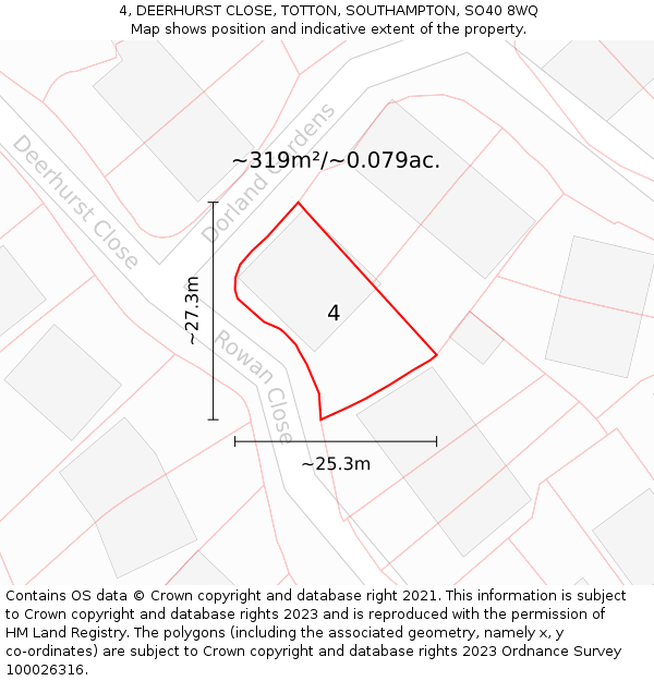 4, DEERHURST CLOSE, TOTTON, SOUTHAMPTON, SO40 8WQ: Plot and title map