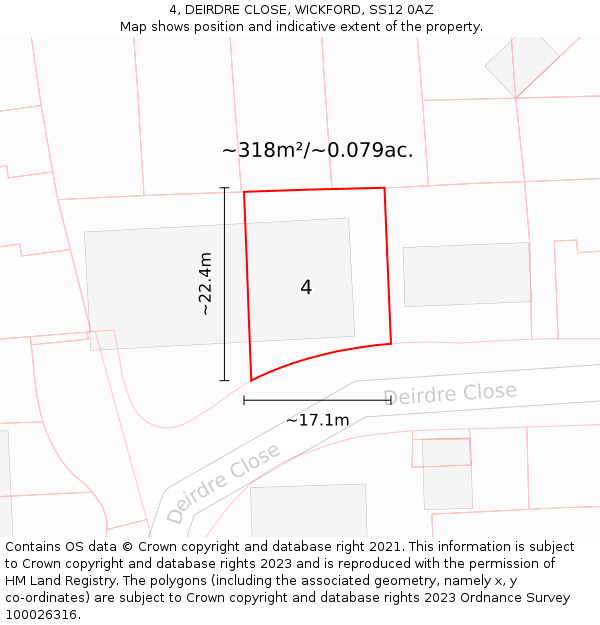 4, DEIRDRE CLOSE, WICKFORD, SS12 0AZ: Plot and title map