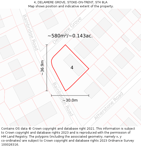 4, DELAMERE GROVE, STOKE-ON-TRENT, ST4 8LA: Plot and title map