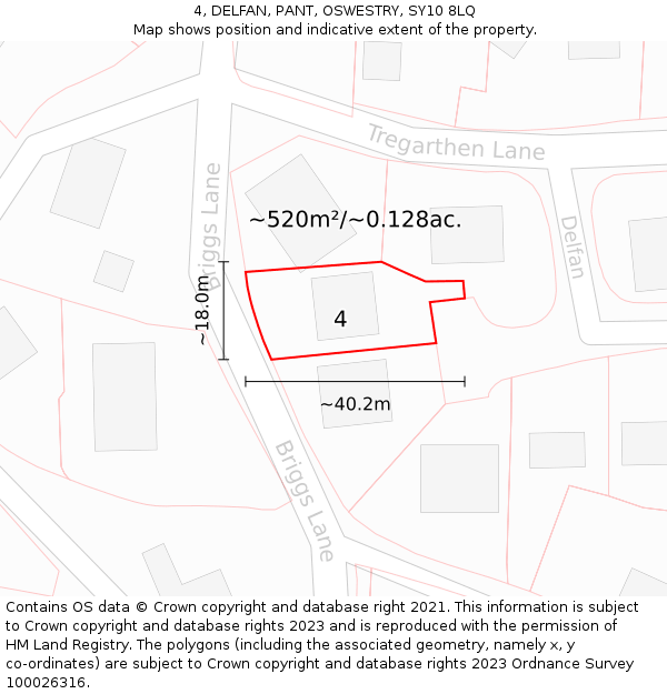 4, DELFAN, PANT, OSWESTRY, SY10 8LQ: Plot and title map