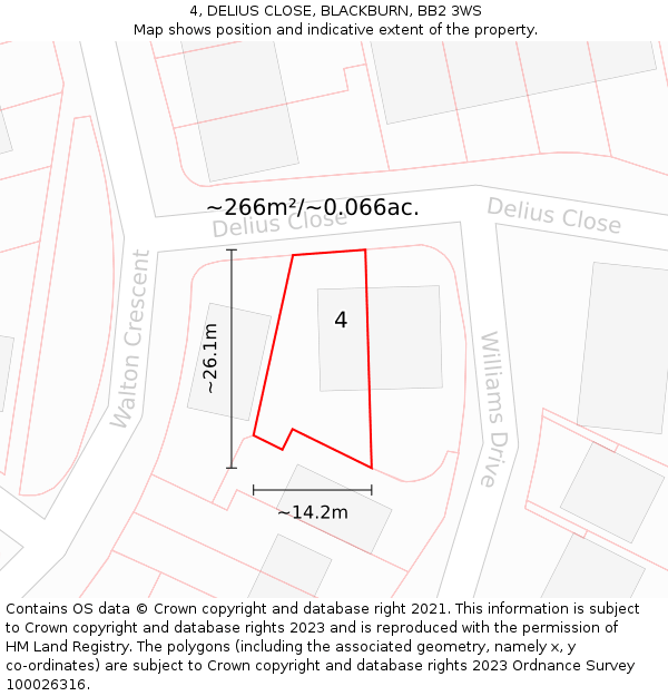 4, DELIUS CLOSE, BLACKBURN, BB2 3WS: Plot and title map