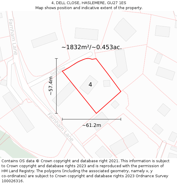 4, DELL CLOSE, HASLEMERE, GU27 1ES: Plot and title map