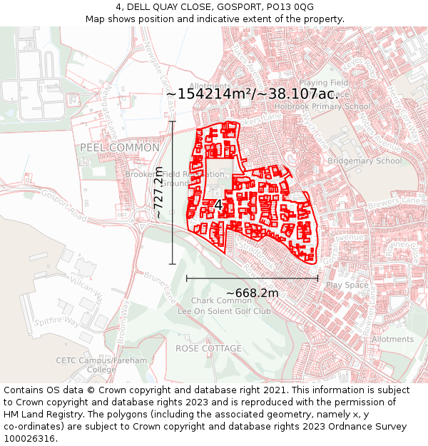 4, DELL QUAY CLOSE, GOSPORT, PO13 0QG: Plot and title map