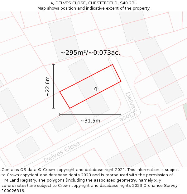 4, DELVES CLOSE, CHESTERFIELD, S40 2BU: Plot and title map