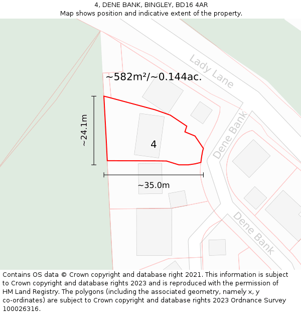 4, DENE BANK, BINGLEY, BD16 4AR: Plot and title map