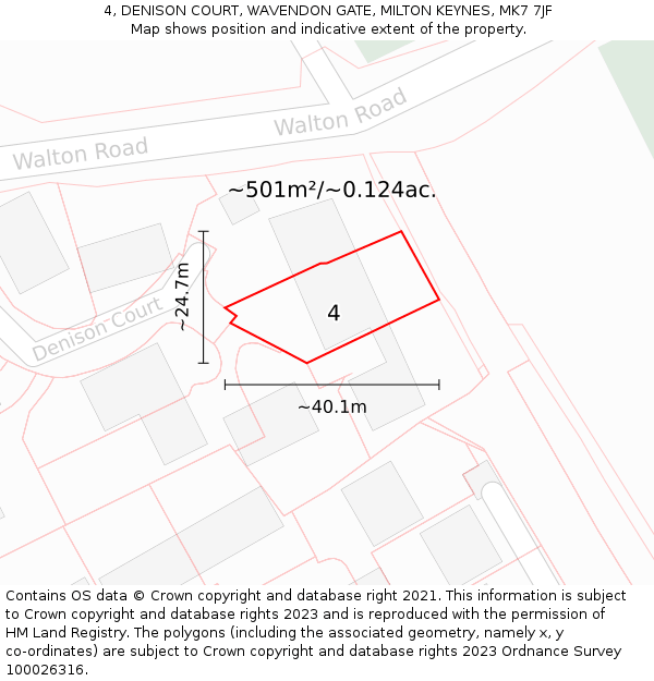 4, DENISON COURT, WAVENDON GATE, MILTON KEYNES, MK7 7JF: Plot and title map