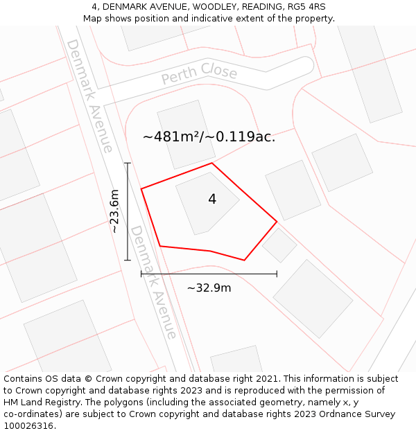 4, DENMARK AVENUE, WOODLEY, READING, RG5 4RS: Plot and title map