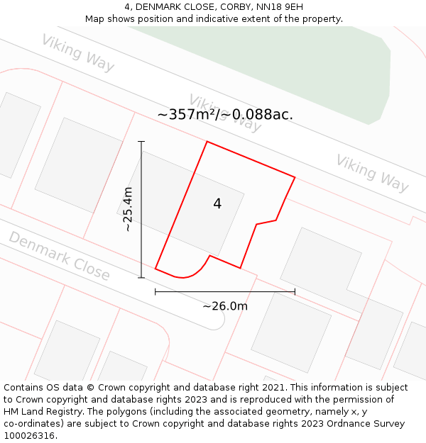 4, DENMARK CLOSE, CORBY, NN18 9EH: Plot and title map