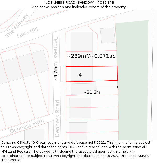 4, DENNESS ROAD, SANDOWN, PO36 8PB: Plot and title map