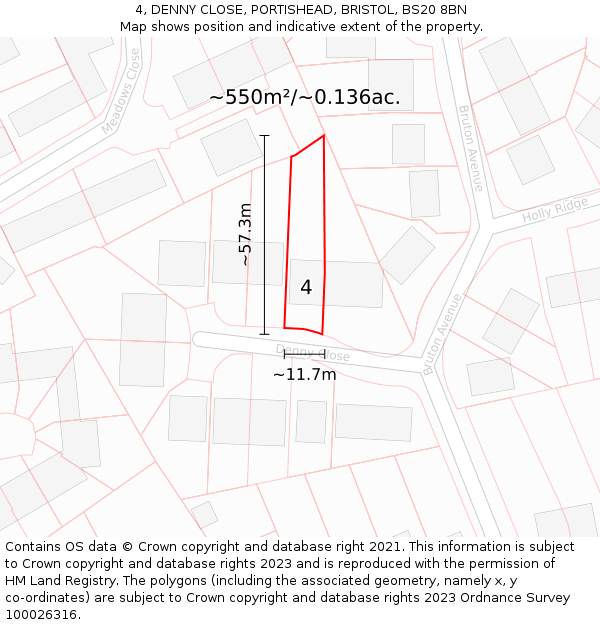 4, DENNY CLOSE, PORTISHEAD, BRISTOL, BS20 8BN: Plot and title map