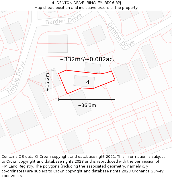 4, DENTON DRIVE, BINGLEY, BD16 3PJ: Plot and title map