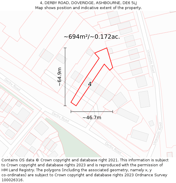 4, DERBY ROAD, DOVERIDGE, ASHBOURNE, DE6 5LJ: Plot and title map