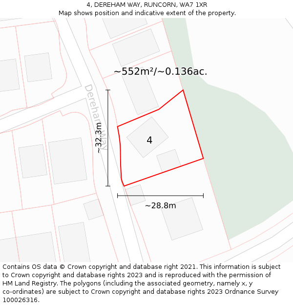 4, DEREHAM WAY, RUNCORN, WA7 1XR: Plot and title map