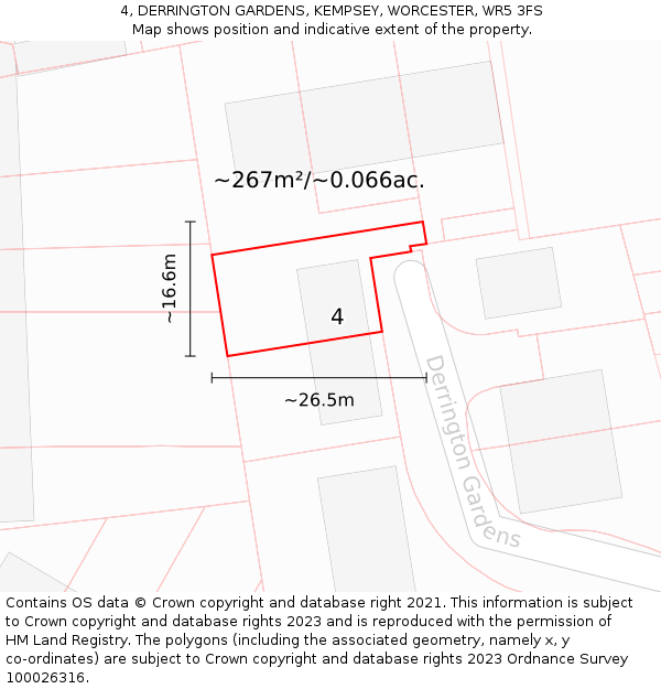 4, DERRINGTON GARDENS, KEMPSEY, WORCESTER, WR5 3FS: Plot and title map