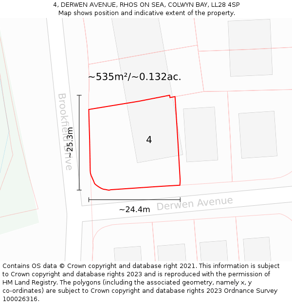 4, DERWEN AVENUE, RHOS ON SEA, COLWYN BAY, LL28 4SP: Plot and title map