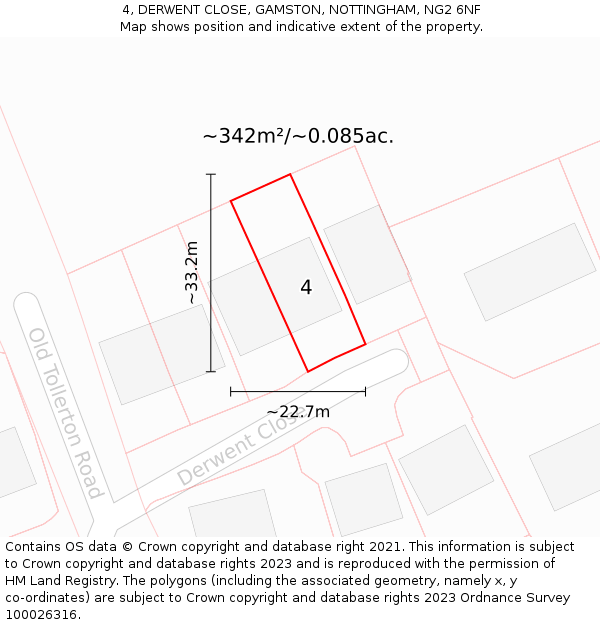 4, DERWENT CLOSE, GAMSTON, NOTTINGHAM, NG2 6NF: Plot and title map