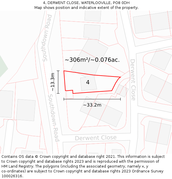 4, DERWENT CLOSE, WATERLOOVILLE, PO8 0DH: Plot and title map